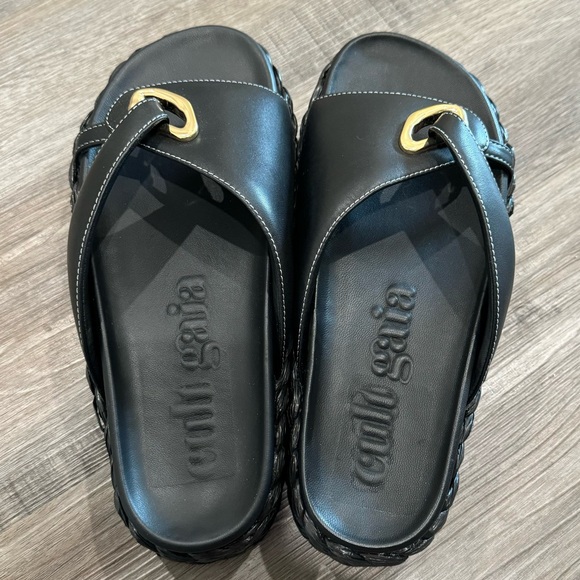 Cult Gaia Blythe Embellished Leather Platform Espadrille Sandal Slides in Black - Picture 8 of 16